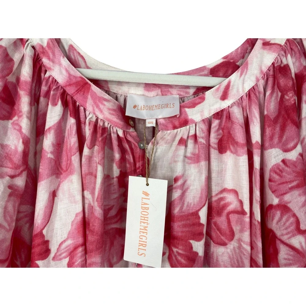 La Boheme Girls Camila Maxi Dress Aloha Pink Floral Button Front One Size NWT - Picture 12 of 16